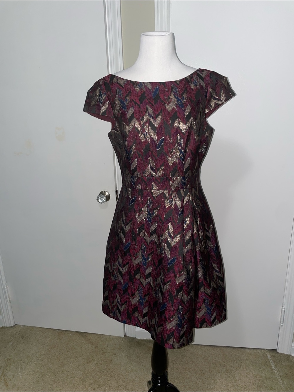 Vince Camuto Burgundy Metallic Zigzag Mini Dress